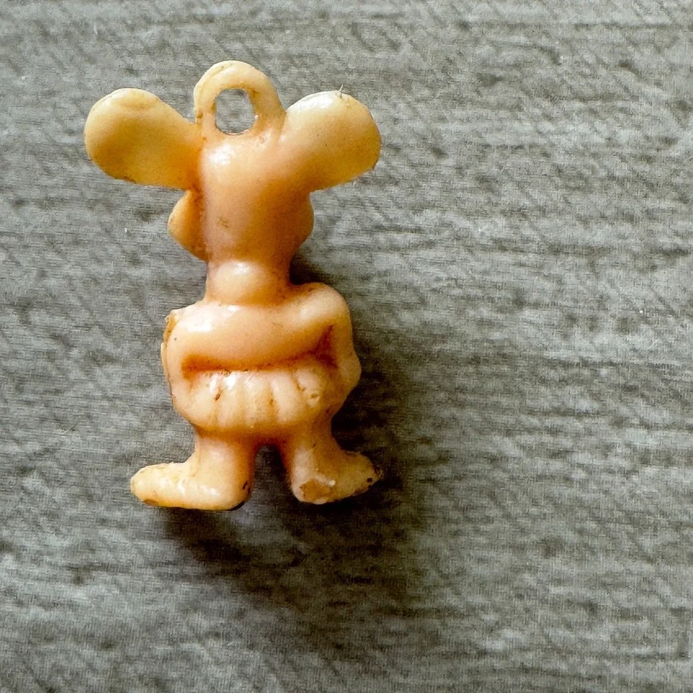 Vintage Plastic Mouse Charm Miniature Standing Animal Figure Peach Kitsch Oddity